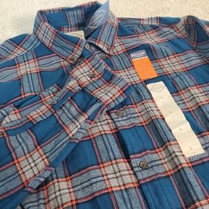 St John's Bay Men's Flannel Shirt Blue Teal Plaid Size Large Long Sleeve NWTGS